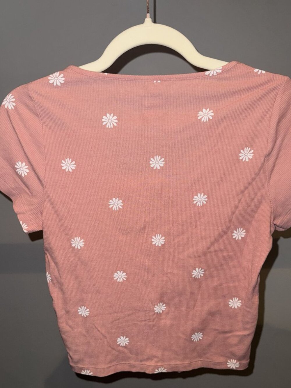 Victoria’s Secret PINK Shrunken Rib Crop Tee French Rose Daisy Print Size L - Picture 3 of 4